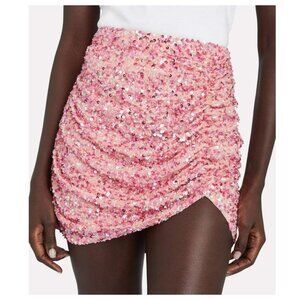 NWT Retrofete Celestia Pink Sequin Ruched Asymmetric Mini Skirt